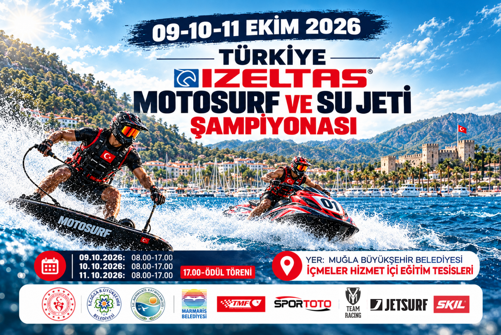 Türkiye İzeltaş MotoSurf ve Sujeti Şampiyonaları 9–11 Ekim 2026 Marmaris sezon finali resmî etkinlik afişi